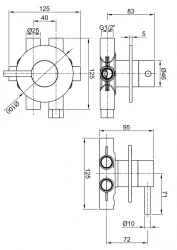 Rubio Inox inbouw 3 weg omsteller incl. inbouwdeel volledig RVS 1208777752