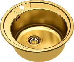 Aquadesign Ross ronde spoelbak PVD goud rond vlakinbouw en opbouw